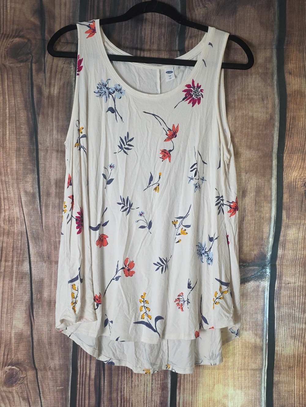 Old Navy Luxe Large Cream Floral Tank Top with Red, Blue & Yellow Accents
